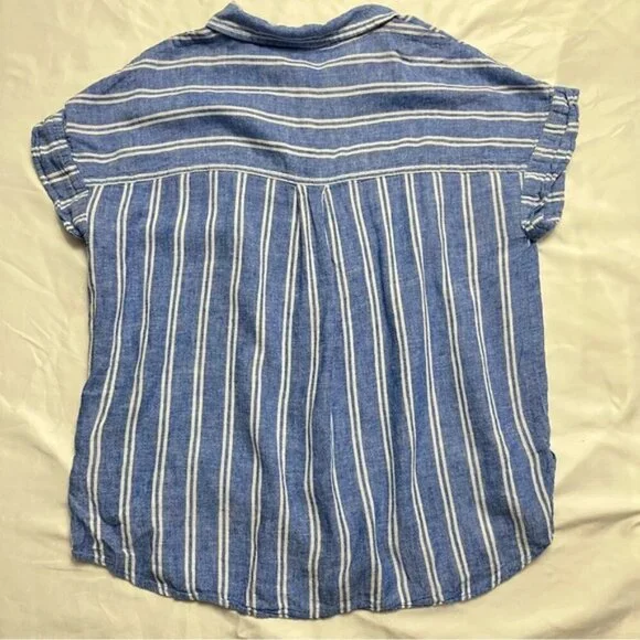 Jachs Girlfriend Striped Linen Blend Tie-Front Shirt L - Picture 2 of 6